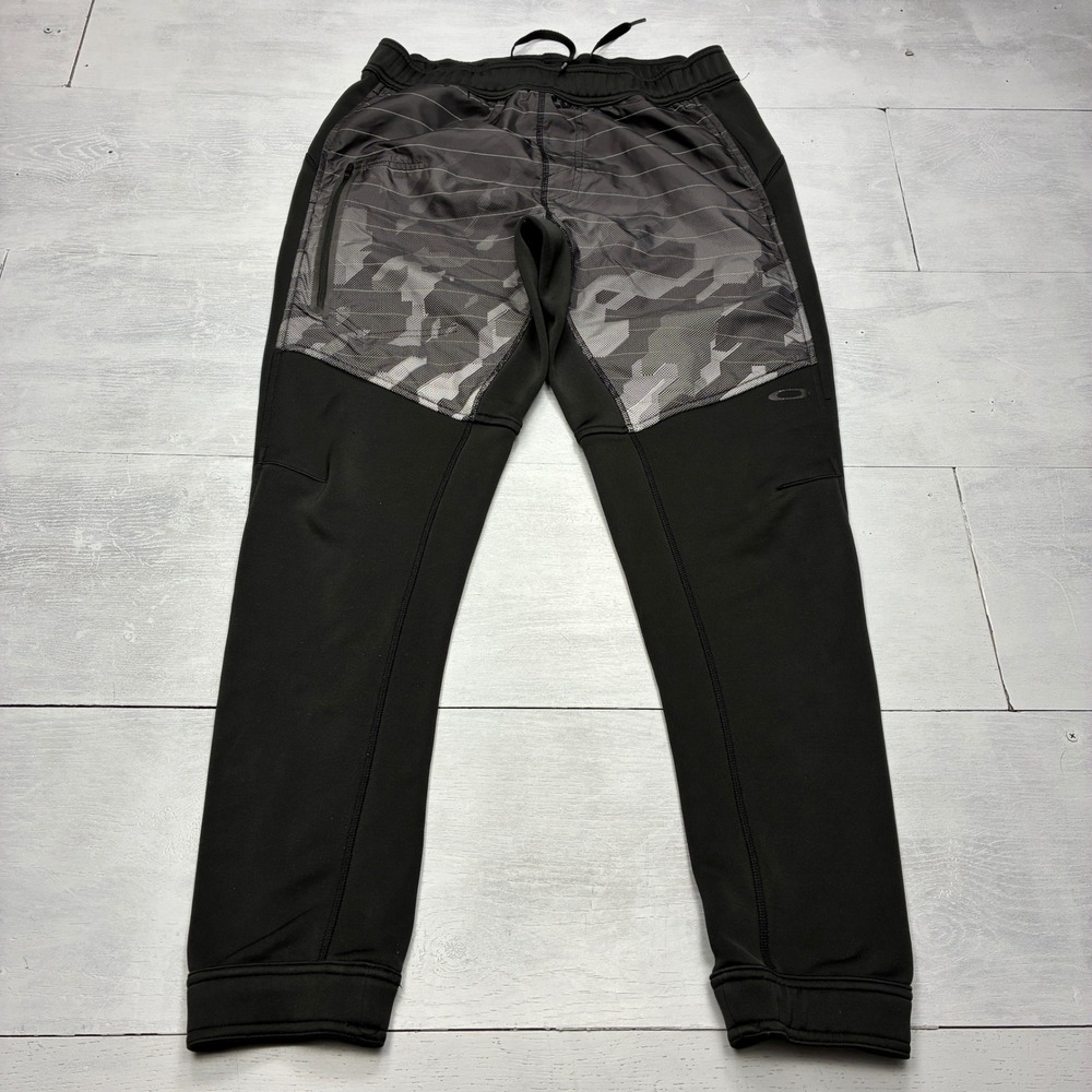 Oakley Jogger Pants Mens Medium Black Camo Panel Fleece Lined Training Athletic